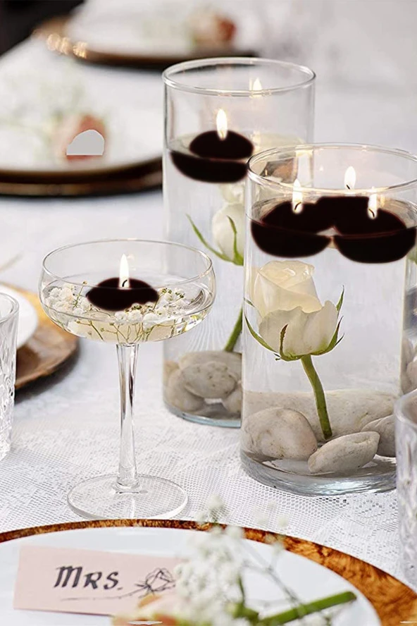 Float | Siyah 12 Adet Yüzen Mum | 4 Saat Yanan Tea Light Mum | Kokusuz Terapi Mumu - Resim 3