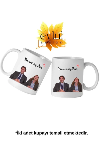 The Office Jim-Pam İkili Porselen Sevgili Baskılı Kupa Bardak-Sevgililer Günü Hediyesi-2Adet