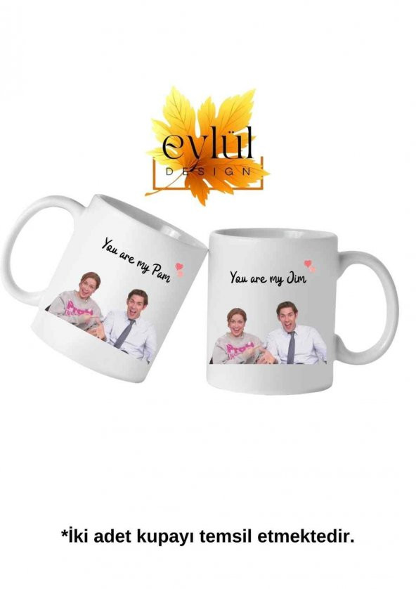 The Office Jim-Pam İkili Porselen Sevgili Baskılı Kupa Bardak-Sevgililer Günü Hediyesi-2Adet