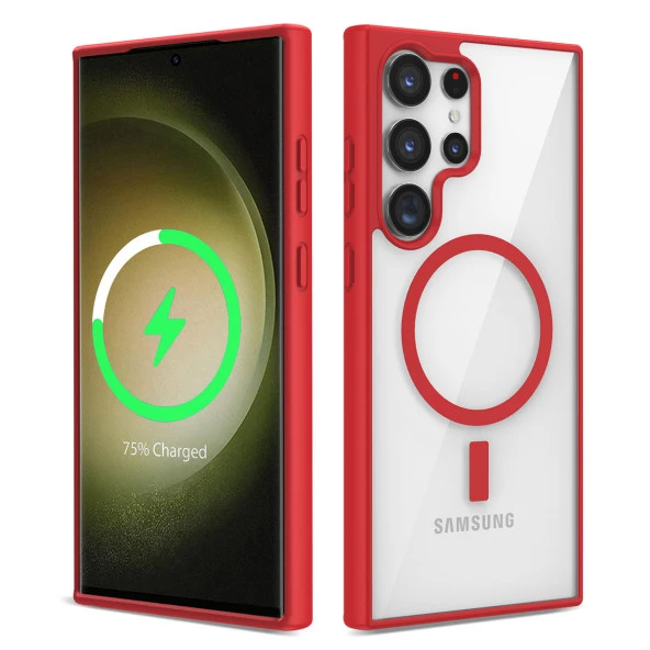 Samsung Galaxy S23 Ultra Kılıf Magsafe Wireless Şarj Özellikli Silikon Zore Ege Kapak  Kırmızı