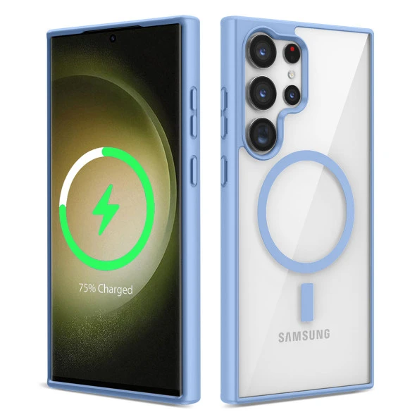 Samsung Galaxy S23 Ultra Kılıf Magsafe Wireless Şarj Özellikli Silikon Zore Ege Kapak  Mavi