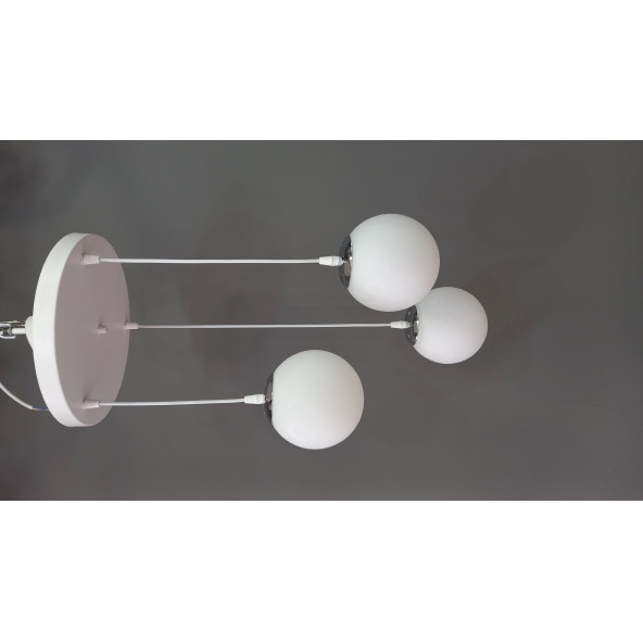 Beyaz Glob Camlı 3 Lü Sarkıt  Avize