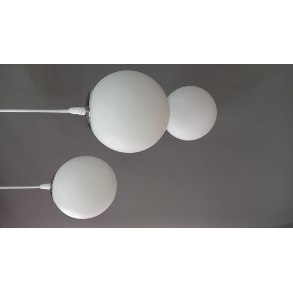 Beyaz Glob Camlı 3 Lü Sarkıt  Avize - 2