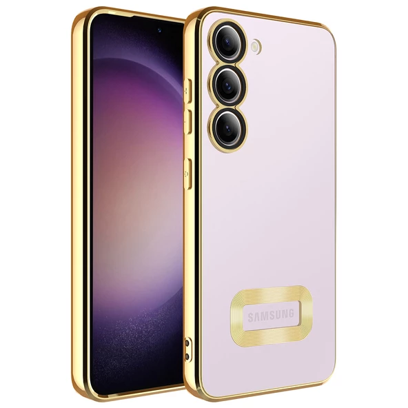 Samsung Galaxy S23 Plus Kılıf Kamera Korumalı Logo Gösteren Zore Omega Kapak  Gold