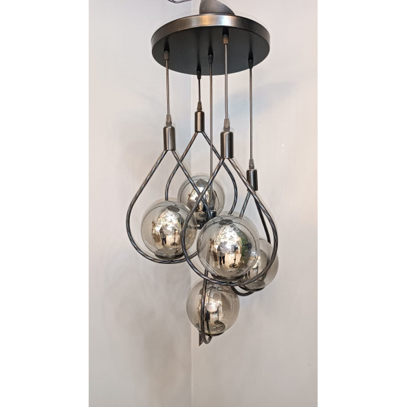 Damla Glob Camlı 5Lİ Sarkıt Avize - 2