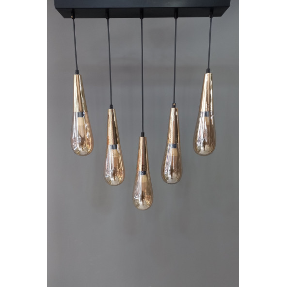 Sarı Mermi Cam 5 Li  Sıralı Avize - 2