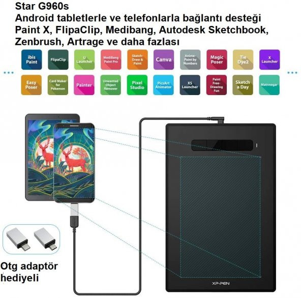 XP-Pen Star G960S 12.5x8.25 inç Grafik Tablet 8192 Basınç 4 Tuşlu - 4