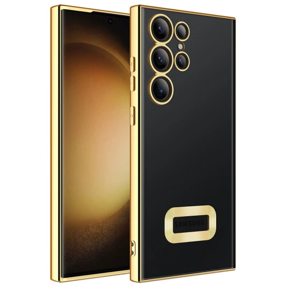 Samsung Galaxy S23 Ultra Kılıf Kamera Korumalı Logo Gösteren Zore Omega Kapak  Gold