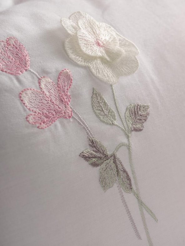 Cotton Box 3D Nakışlı Çift Kişilik Saten Nevresim Takımı Jolie Pembe - Resim 3