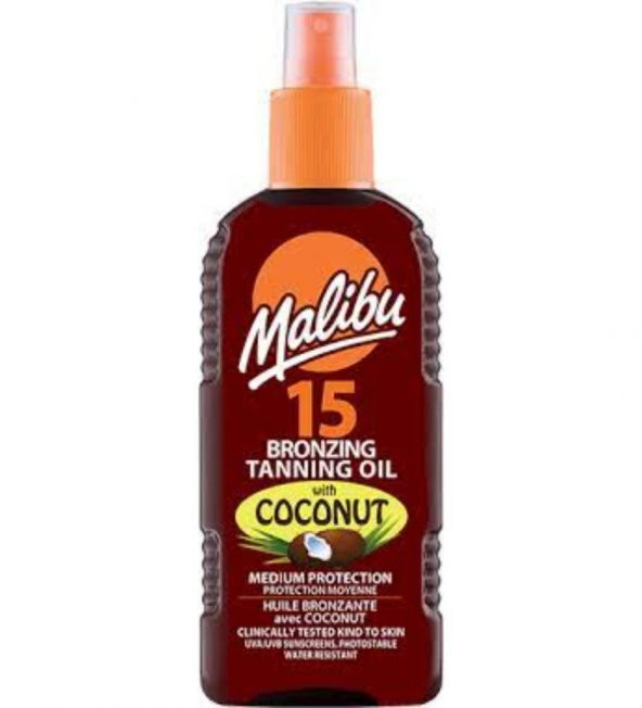 Malibu Güneş Koruyucu Bronzlaştırıcı Yağ+Hindistan Cevizi Yağı SPF15 200ml