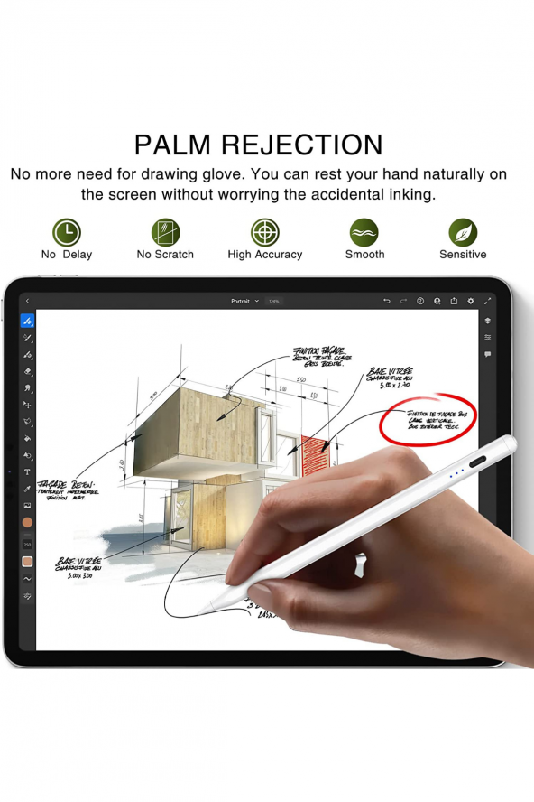 iPad 2023 Yeni Nesil Stylus Kalem Eğim Hassasiyetli Avuç İçi Redli Apple Kalem - Resim 2