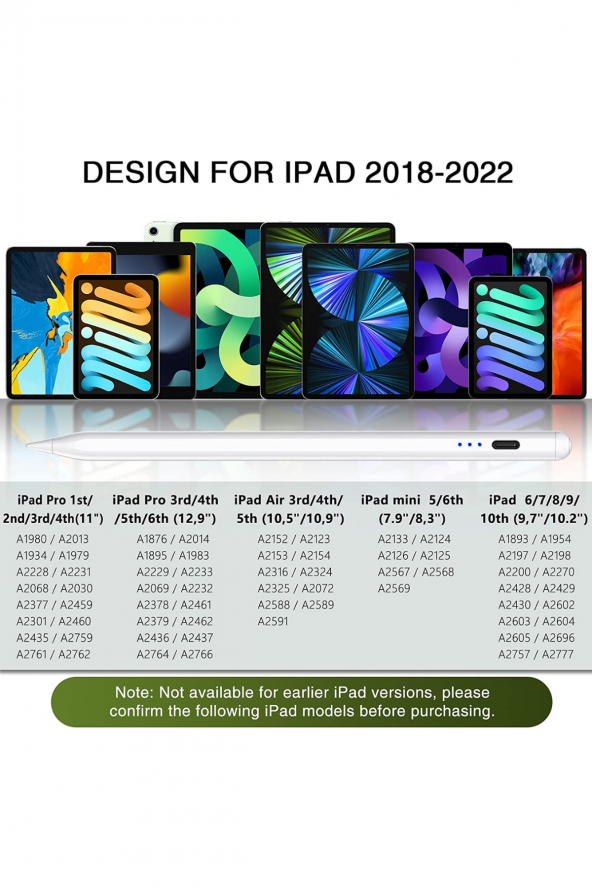iPad 2023 Yeni Nesil Stylus Kalem Eğim Hassasiyetli Avuç İçi Redli Apple Kalem - Resim 3