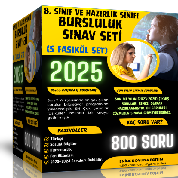 2025 8. Sınıf ve Hazırlık Sınıfı Bursluluk Sınav Seti (6 Fasikül Kitap)