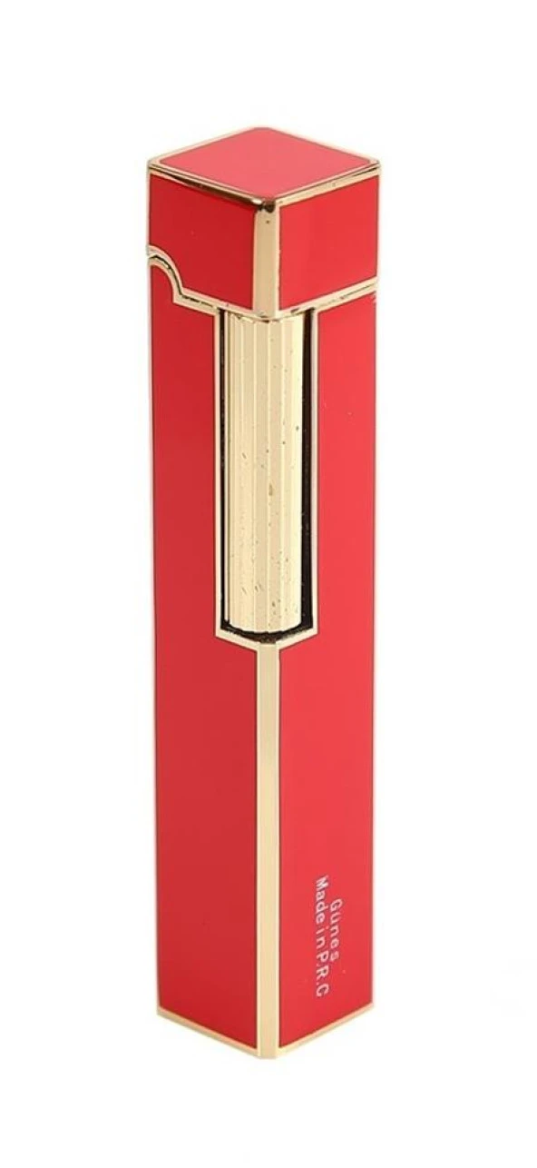 Slim Kare Metal Çakmak - Kırmızı - Taşlı Gazlı - Resim 3