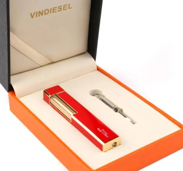 Slim Kare Metal Çakmak - Kırmızı - Taşlı Gazlı - Resim 4