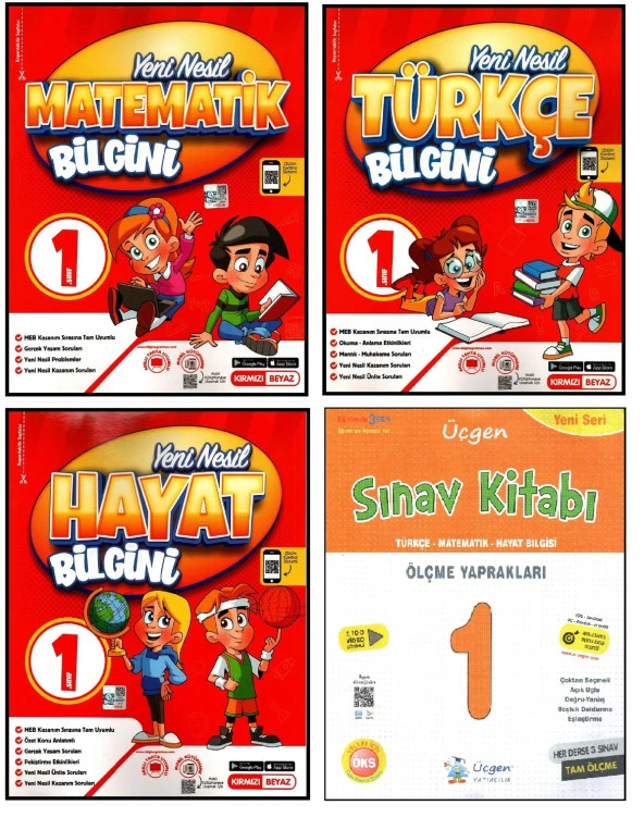 Kırmızı Beyaz+Üçgen 1. Sınıf 2. Dönem Matematik+Türkçe+Hayat Bilg.+Tüm Dersler Sınav Kitabı 4 Kitap