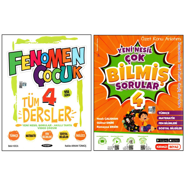 Fenomen+Kırmızı Beyaz 4. Sınıf Soru Bankası+Konu Özetli Çok Bilmiş Sorular 2 Kitap