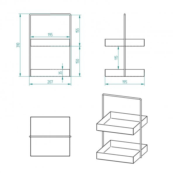 2 KATLI 20X20 MUTFAK VE BANYO TEZGAHÜSTÜ DÜZENLEYİCİ SİYAH - 10
