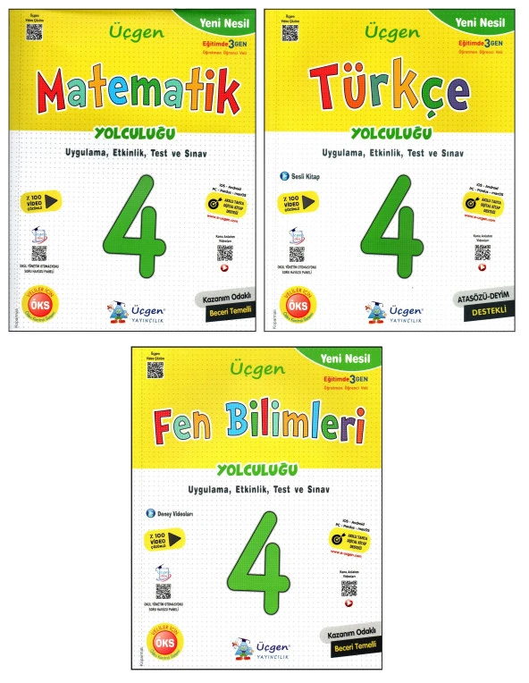 Üçgen 4. Sınıf Yeni Nesil Matematik+Türkçe+Fen Yolculuğu 3 Kitap