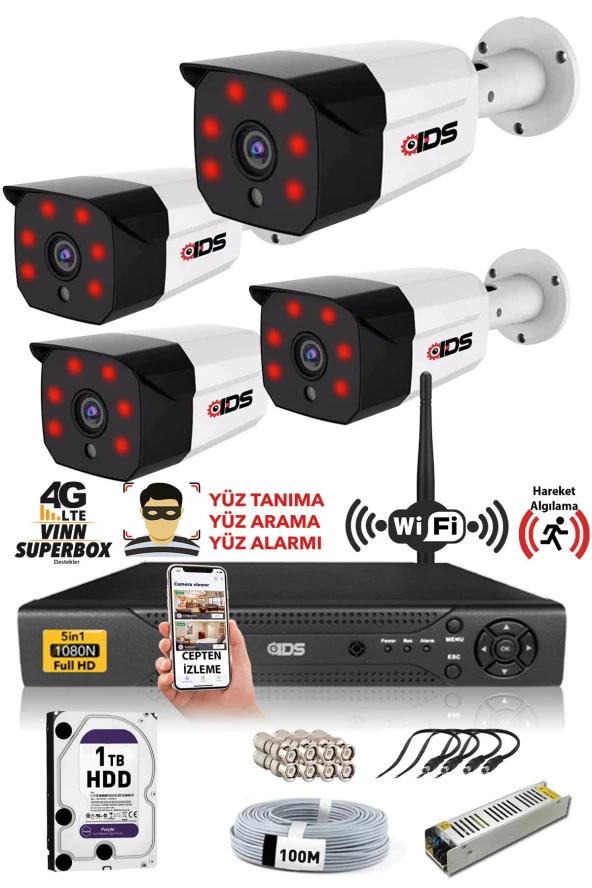 IDS - 4 Kameralı 5MP SONY Lensli 1080P FullHD Güvenlik Kamerası Sistemi - Cepten İzle - 1TBDış