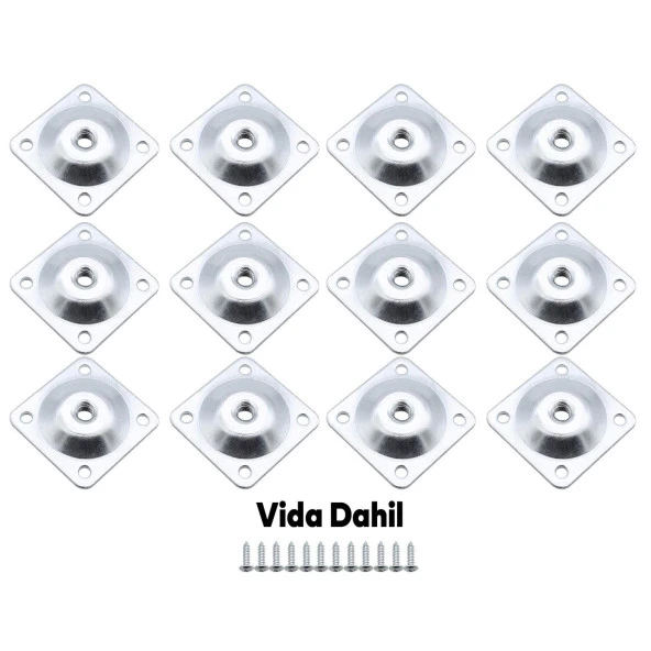 Mobilya Masa Baza Zigon Sehpa Ayağı Metal Bağlantı Aparatı M8 Civatalı Düz Ayak Tabanı (12 ADET) - 2