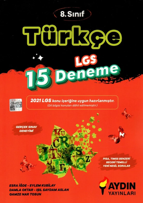 Aydın Yayınları 8. Sınıf LGS Türkçe 15 Adet Deneme