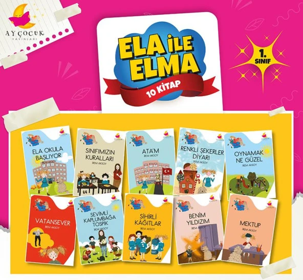 1. Sınıf Hikaye Kitabı Seti 10 Kitap Ela ile Elma Ay Çocuk Yayınları