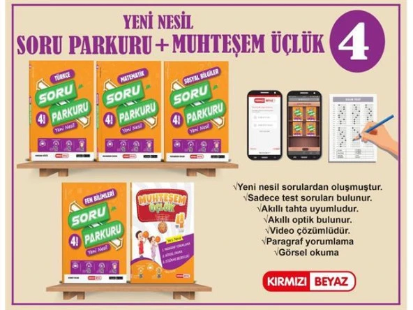 Kırmızı Beyaz 4. Sınıf Yeni Nesil Soru Parkuru Seti + Muhteşem Üçlük 5 Kitap ürün görseli