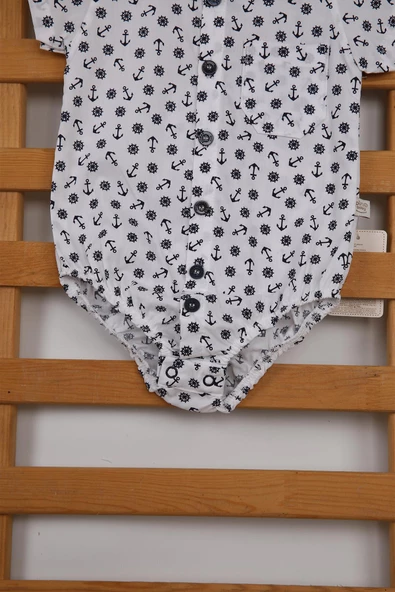 Babyhola Çapa Desen Kısa Kol Poplin Erkek Bebek Gömlek Çıtçıtlı Badi 3503 - 2