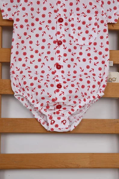 Babyhola Çapa Desen Kısa Kol Poplin Erkek Bebek Gömlek Çıtçıtlı Badi 3503 - 4