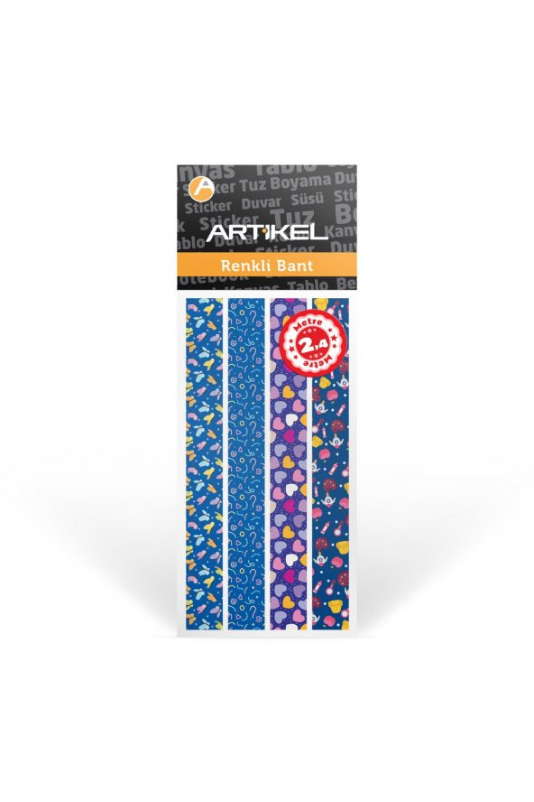 Washi Desenli Bant, Renkli Bant, Dekoratif Desen Bant,Washitape Sticker (14 mm - 2.4 mt) -039 - 2