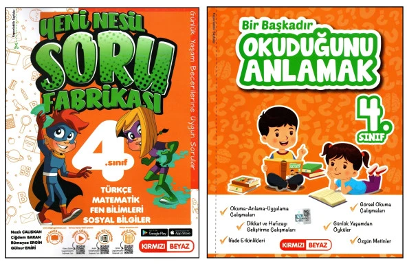 Kırmızı Beyaz 4. Sınıf Soru Fabrikası+Bir Başkadır Okuduğunu Anlamak 2 Kitap