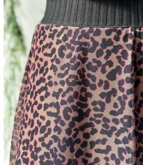 Kadın Etek Tül Detaylı Leopar Desenli - 2