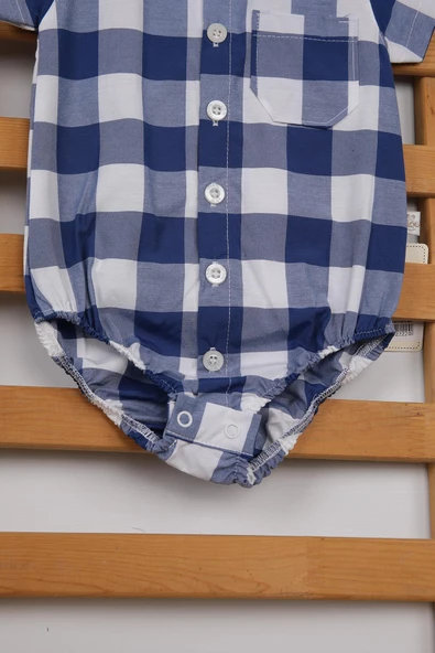 Kısa Kol Poplin Kumaş Erkek Kare Gömlek Çıtçıtlı Badi 3503M - 2