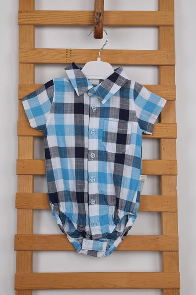 Kısa Kol Poplin Kumaş Erkek Kare Gömlek Çıtçıtlı Badi 3503M - 3