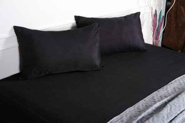 Finezza Flora Pamuk Saten Siyah Çarşaf & Yastık Takımı 3 Parça - 1480 - Resim 2