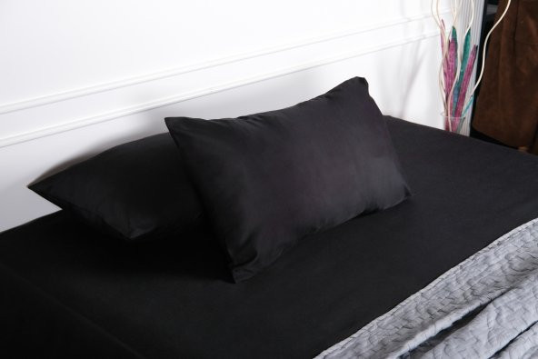 Finezza Flora Pamuk Saten Siyah Çarşaf & Yastık Takımı 3 Parça - 1480 - Resim 3