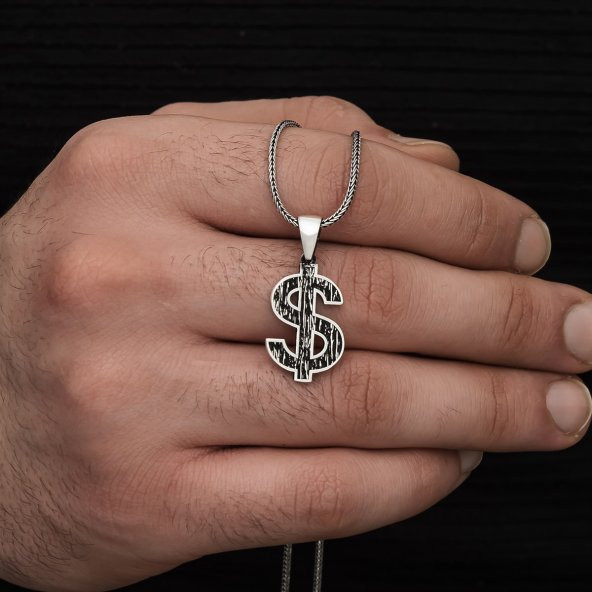 Dolar Simgesi Gümüş Erkek Kolye - 2