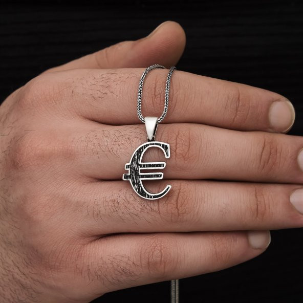 Euro Simgesi Gümüş Erkek Kolye - 2