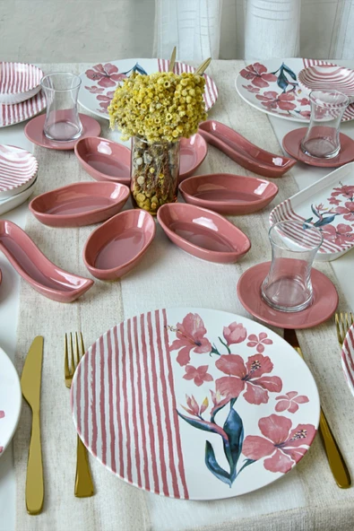 Keramika Pink Line Kahvaltı Takımı 28 Parça 6 Kişilik