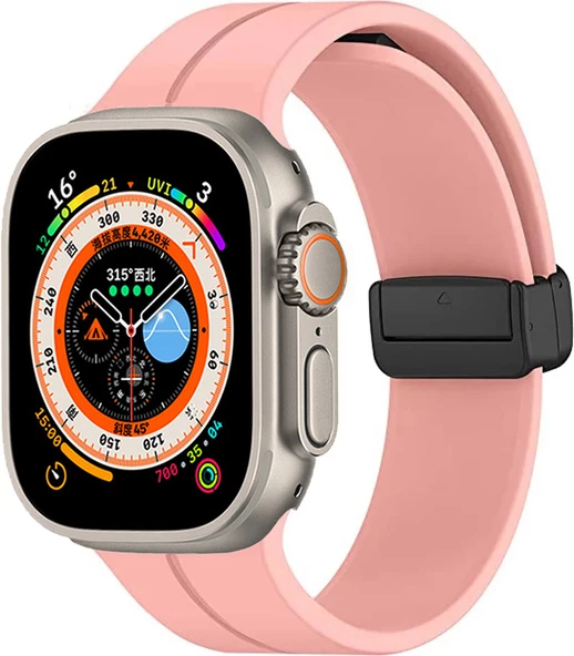 Apple Watch Ultra 49mm Zore KRD-84 Silikon Kordon Saat Değildir  Rose Gold