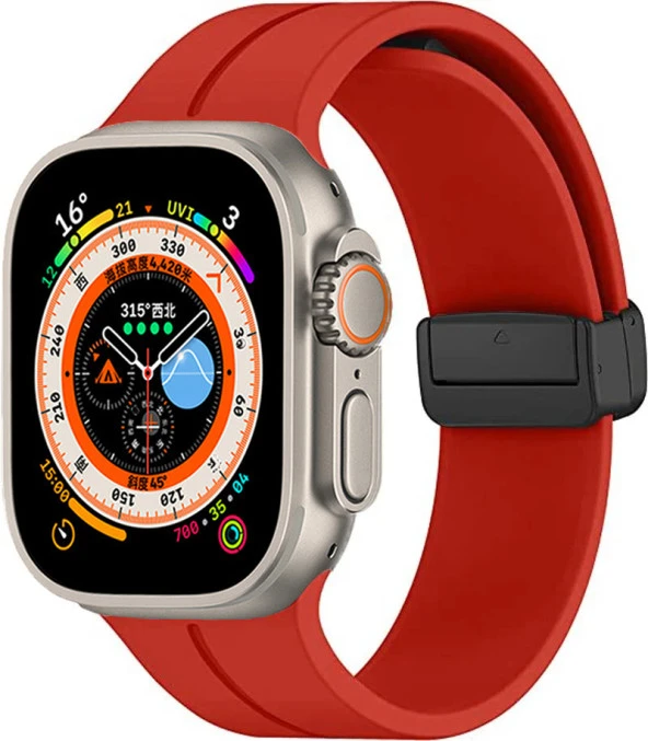 Apple Watch Ultra 49mm Zore KRD-84 Silikon Kordon Saat Değildir  Kırmızı
