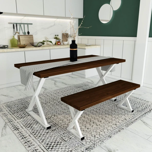 Woodesk  Çınar Masif Ceviz Renk 140x70 Banklı Yemek Masası CPT7618-140