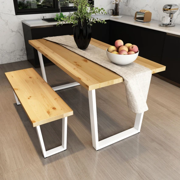 Woodesk  Mayıs Masif Natural Renk 140x70 Banklı Yemek Masası CPT7684-140