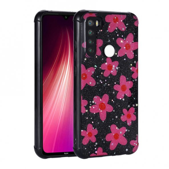 Xiaomi Redmi Note 8 Pro Kılıf Simli Desenli Kamera Korumalı Parlak Zore Popy Kapak