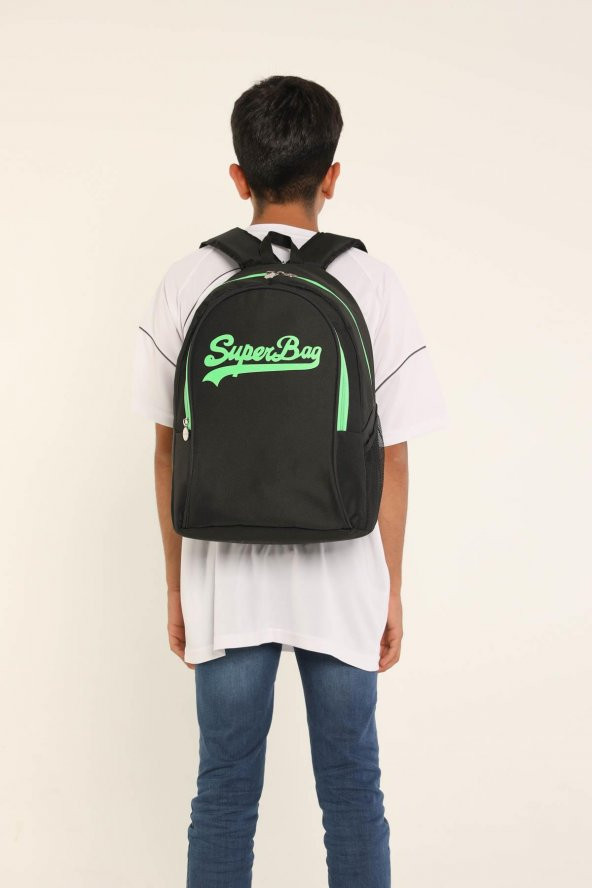 Superbag Sırt Çantası Siyah&Fosforlu Yeşil - 6