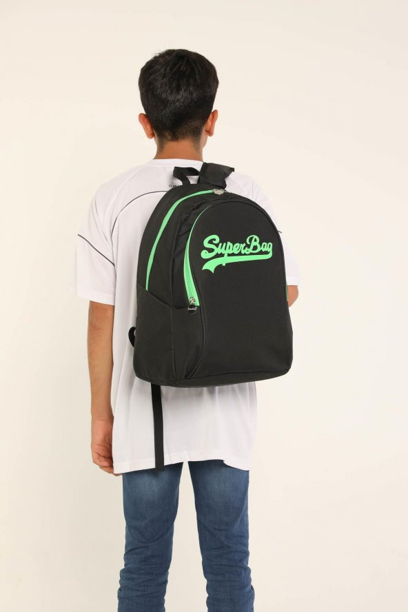 Superbag Sırt Çantası Siyah&Fosforlu Yeşil - 8