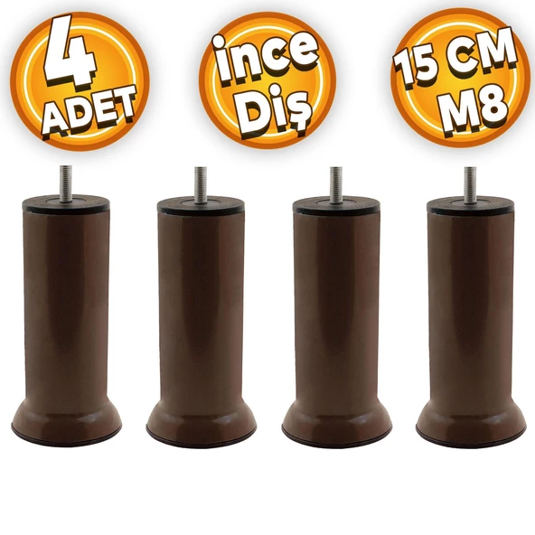 Mobilya Baza Kanepe Koltuk Çekyat Yükseltme Ayağı M8 Civatalı Ince Diş Metal Ayakları 15 Cm 4 Adet