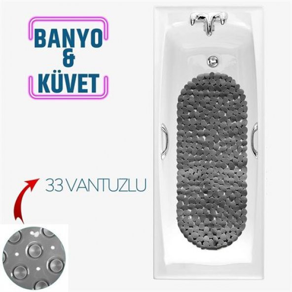 TransForMacion Banyo Duş Kaydırmaz Paspas GRİ 33 Vantuzlu J.Stone Design 716670 - 2