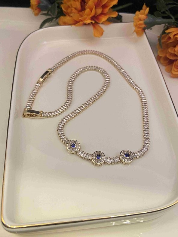 Aksesuar Çarşısı Özel Seri Gold Zirkon Taşlı Su Yolu Kolye - 2